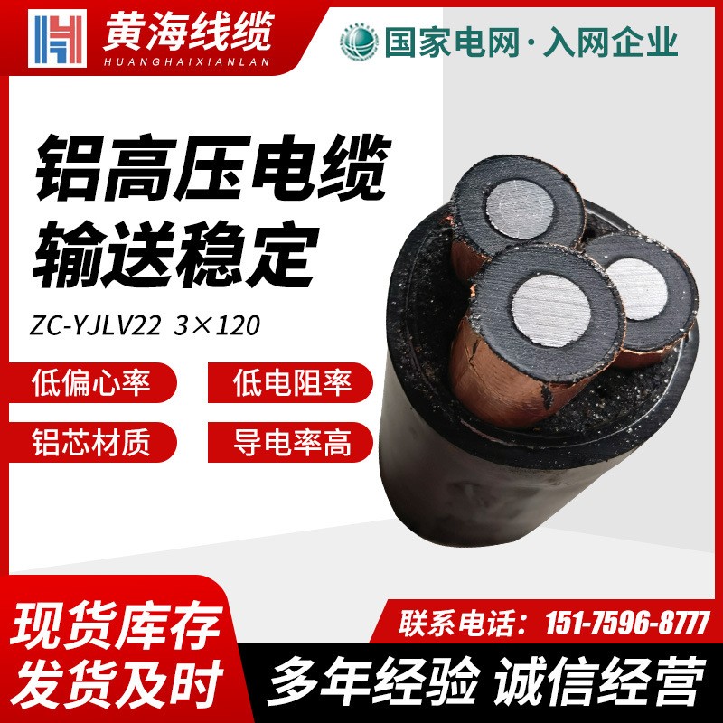 YJLV22-8.7/15kv鋁芯高壓電纜3芯*35/50/70/95國(guó)標(biāo)鋁芯鎧裝交聯(lián)線